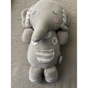 Theodore Elephant Rattle Living Textiles Knitted Grey White Stuffed Plush 14"